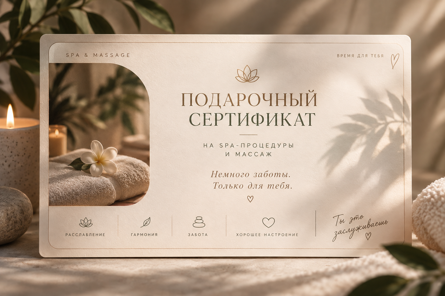 Подарочный сертификат на SPA-процедуры и массаж